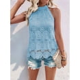 thumbnail image 4 of Women'S Tank Tops Hollow Out Lace Boho Blouse Eyelet Embroidery Sleeveless Tops Shirts Light Blue L, 4 of 8