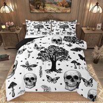 Homewish Gothic Skeleton Full Size Comforter Sets,Spooky Skull Bedding Comforter Set,Boho Butterfly Mushroom Bedding Sets For Boys Girls,Luxury Bedroom Decor Reversible,3pcs