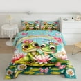 thumbnail image 2 of Manfei Teens Adults Cartoon Floral Frogs 3 Pieces Queen Comforter Set,Cartoon Rainbow Butterflies Ultra Soft Bedding Sets,Chic Floral Lotus Bedding Comforter Set Breathable,Ultra Soft Home Decor, 2 of 8