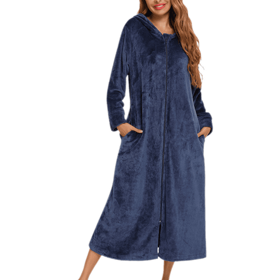 Eternatastic Womens Housecoat Zip Robe Fleece Zip Up Front Robe Bathrobe Plush Warm Zipper House Coat Lounger with Pockets