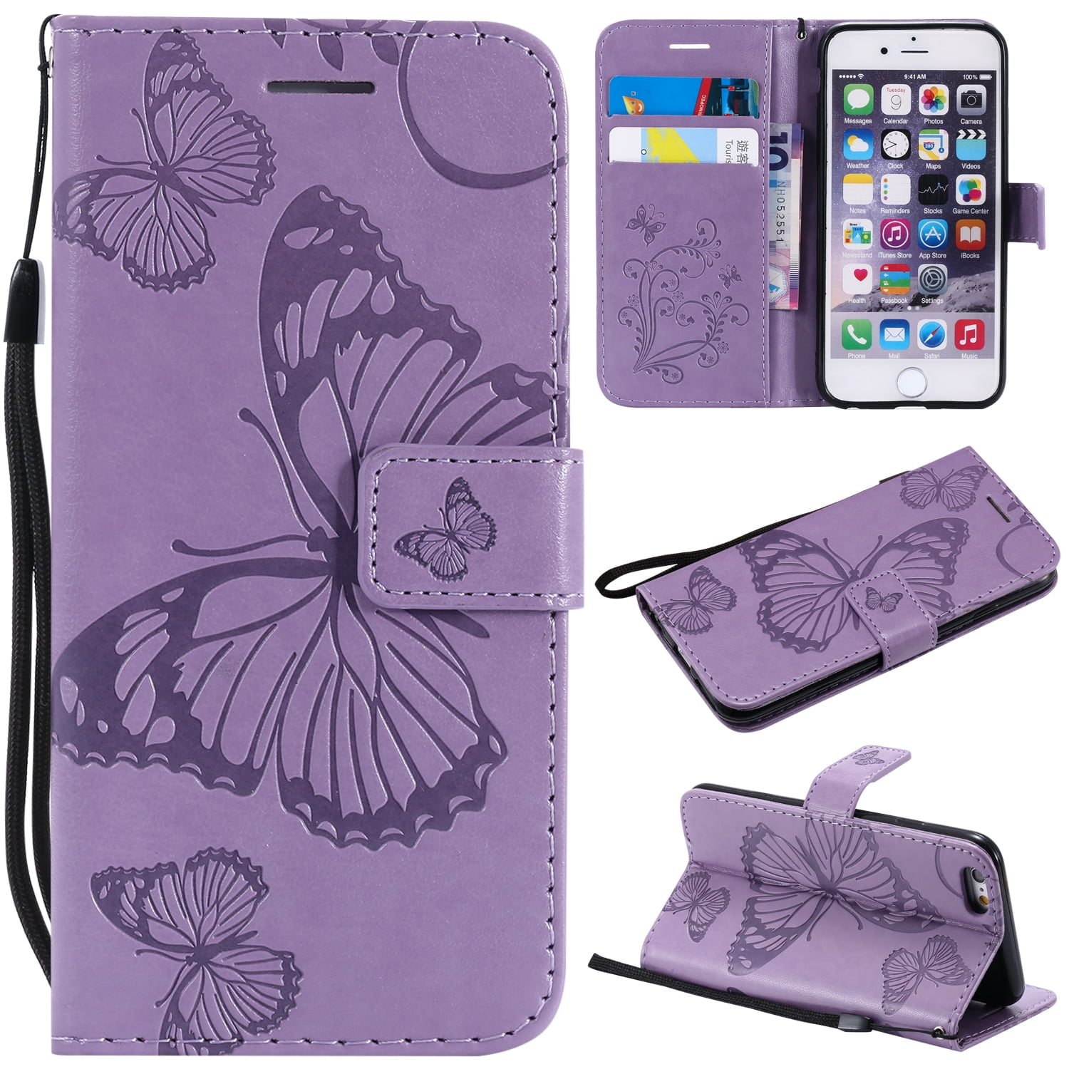 Losjes Natte sneeuw geduldig iPhone 6 Plus/ 6S Plus Wallet case, Allytech Pretty Retro Embossed  Butterfly Flower Design PU Leather Book Style Wallet Flip Case Cover for Apple  iPhone 6 Plus and iPhone 6S Plus, Blue -