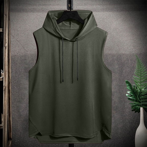 Ceisia Men's Sleeveless Hoodie Casual Tank Top Solid Color Loose Fit Workout Muscle Vest Quick Dry Gifts for Father
