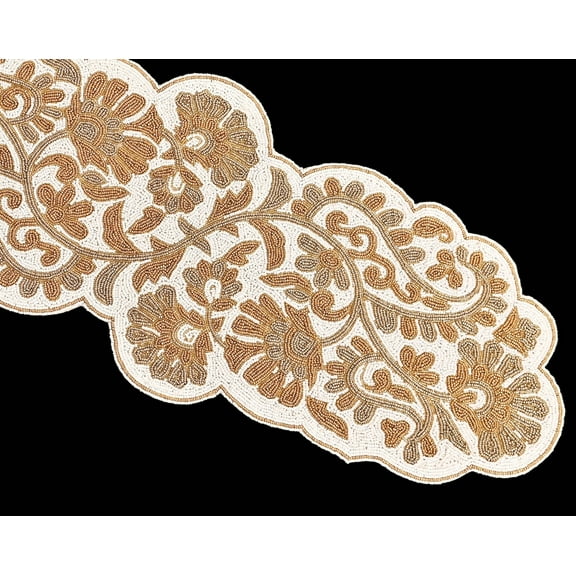 Designer Floral Table Runner, Handmade Bead Table Runner, Wedding Tableware 13X36 Inch