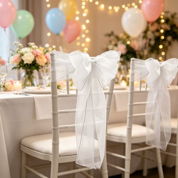 8 Pcs Wedding Chair Sashes, Sheer Organza Chair Tie Bows, 108.26×6.69in Long Tulle Ribbon, Reusable Chair Decor for Ceremony, Reception and Special Event Layout