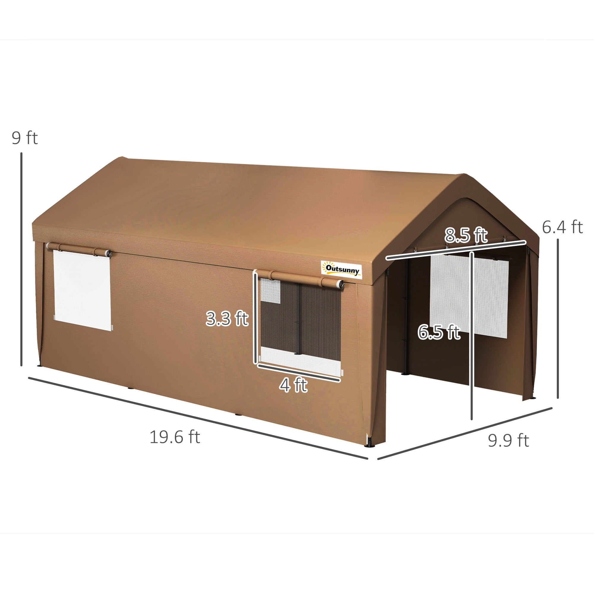Outsunny 235.00 x 119.00 x 108.25 inches Tan Carport