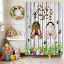 Easter Bunny Shower Curtain Cute Rabbits Colorful Floral Bathroom Shower Curtain Happy Easter Fabric Shower Curtain Bathtub Decor with 12 Hooks 70X 47Inches
