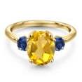 thumbnail image 3 of Gem Stone King 2.90 Ct Yellow Citrine Blue Created Sapphire 18K Yellow Gold Plated Silver Ring, 3 of 6