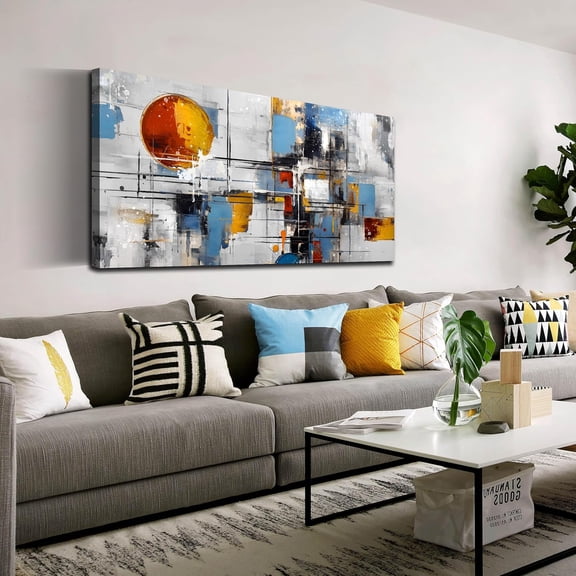 WFSposterLarge Abstract Canvas Wall Art Modern Living Room Bedroom Home Office Wall Decor Grey Geometric Abstract Picture Framed Canvas Prints