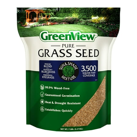 GreenView Pure Grass Seed Sun & Shade Mixture, 7 lb. Bag – Covers up to 3,500 sq. ft.
