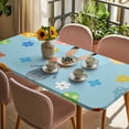 thumbnail image 3 of Spring Easter Table Cloths for 5 Foot Rectangle Tables, Bunny Colorful Eggs Floral Blue Patio Waterproof Elastic Fitted Tablecloths, Washable Rectangular Table Cover for Camping, 3 of 8