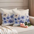 thumbnail image 2 of Blue Flowers Pillow Covers 2 Pack Spring Watercolor Floral Linen Texture Pillowcase Waterproof Outdoor Throw Pillow Cover for Patio Garden Square Cushion 26”x26”, 2 of 9