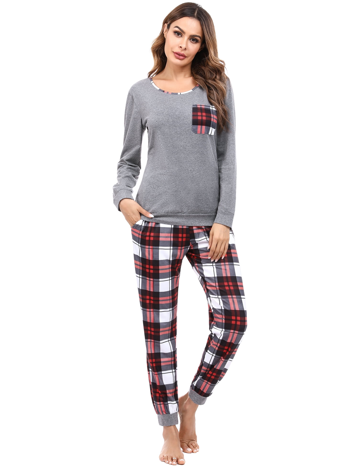 Purcoar Women's Pajamas Set Long Sleeve Sleepwear Soft Cotton