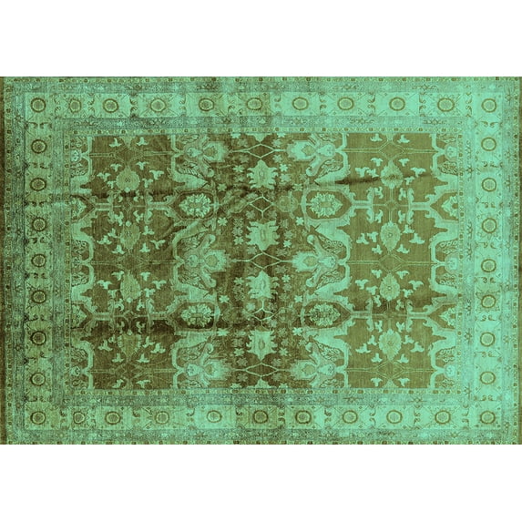Ahgly Company Indoor Rectangle Oriental Turquoise Blue Industrial Area Rugs, 3' x 5'
