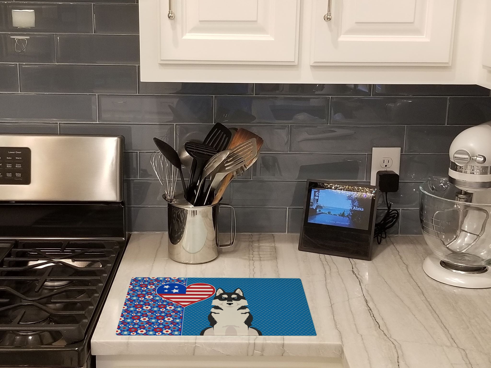Black Siberian Husky Glass Cutting Board Large 12 in x 15 in