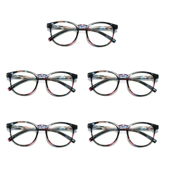 5 Pairs Ladies Womens Round Big Frame Blue Light Blocking Reading Glasses Spring Hinge Readers 0.75