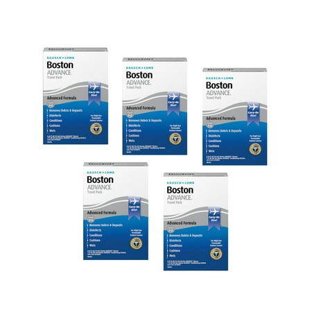 Boston ADVANCE Formula Contact Lens Solution Travel Pack – Complete Contact Lens Cleaning and Care Kit for Rigid Gas Permeable Lenses – from Bausch + Lomb, Pack of 5