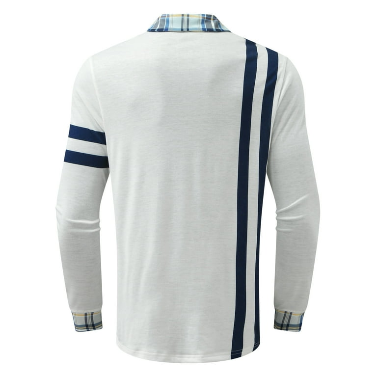 Mens Ribbed Knit Long Sleeve Polo Shirts Zip Up Dual Tipped Collar