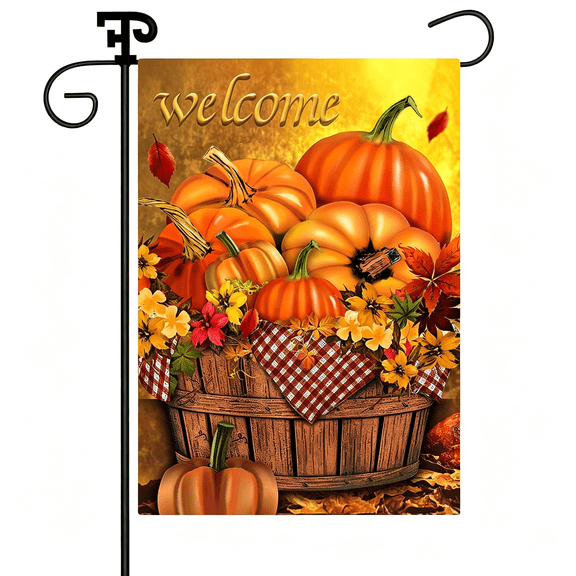 TUWAFE Fall Garden Flag 12X18 Inch, Fall Welcome Thanksgiving Pumpkin Flag | Autumn Fall Outdoor Decor, Burlap Double Sided Seasonal Flag for Yard Garden Porch Lawn Patio