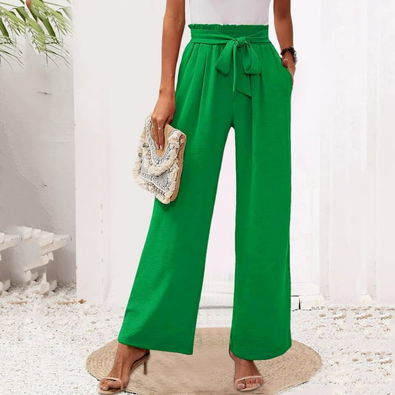 SNKSDGM Women's Plus Linen Pants Women Summer Petite Black Pants for Women Plus Size Pull on Women Pants Casual Wide Leg Pants Fashion High Waist Adjustable Tie Knot Loose Casual Pants