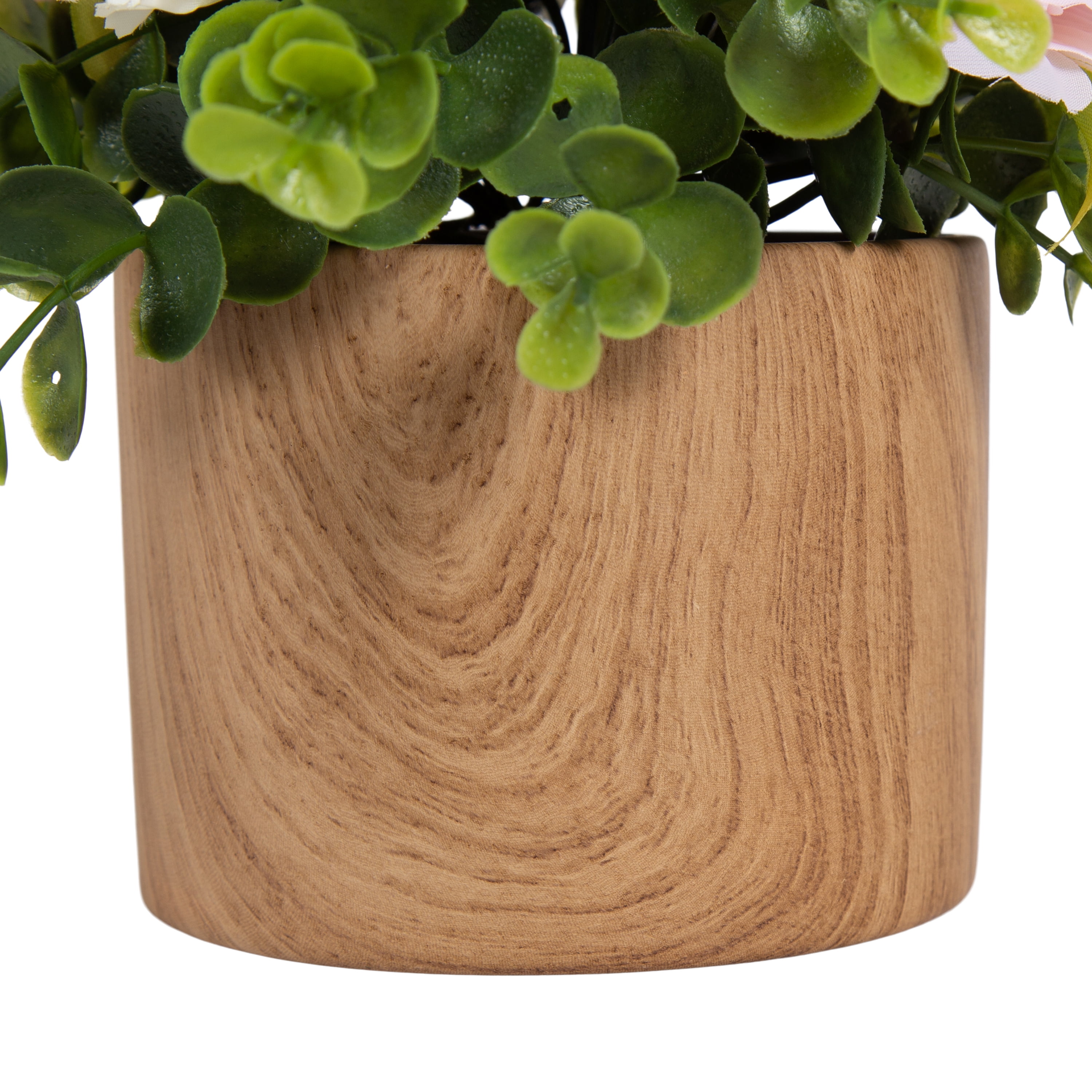(2 pack) Better Homes & Gardens 4.5” Artificial Floral in Wood Grain Ceramic Container