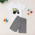 thumbnail image 2 of Toddler Baby Boys Outfits Short Sleeve Tractor Applique Shirt Tops + Gingham Shorts 2Pcs Set, 2 of 5