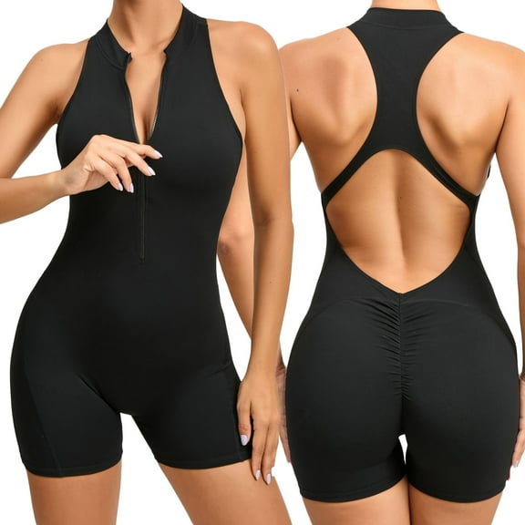 Women's Crisscross Backless Sports Romper Short Yoga Jumpsuit Activewear S-M