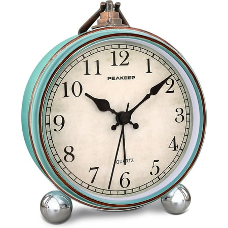 4 Small Battery Operated Antique Retro Analog Alarm Clock for Room Decor, Silent Elegant Bedside Desk Table Gift Clock