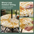 thumbnail image 5 of Round Outdoor Tablecloth with Umbrella Hole and Zipper, Yellow Orange Coastal Coral Tablecloth with Elastic Waterproof, Summer Nautical Sea Beach Ocean Patio Table Covers for 55" - 60" Pool Tables, 5 of 9
