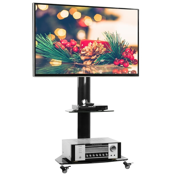 Huvibe Universal Tv Stand Base Tabletop Swivel Tv Stand With Mount For Most 37 To 65 Inch Flat Screens Tilt And 5 Level Height Adjustable With Tempered Glass Tv Stand