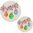 thumbnail image 5 of SKYSONIC Easter Colored Eggs Pot Holders Trivets, 2 Pcs Heat Resistant Trivets,Spring Flowers Branch Cotton Thread Weave Mats for Hot Pads Pans Pot Bowl Teapot for Kitchen Decor, 5 of 7