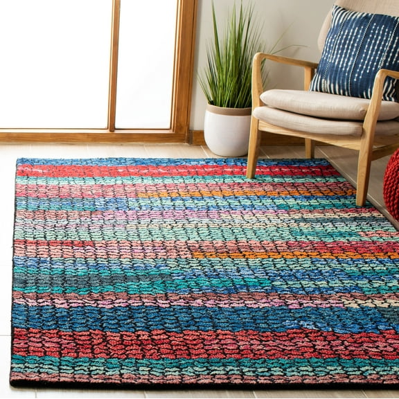 SAFAVIEH Aspen Leontyne Geometric Wool Area Rug, Navy/Red, 5' x 8'