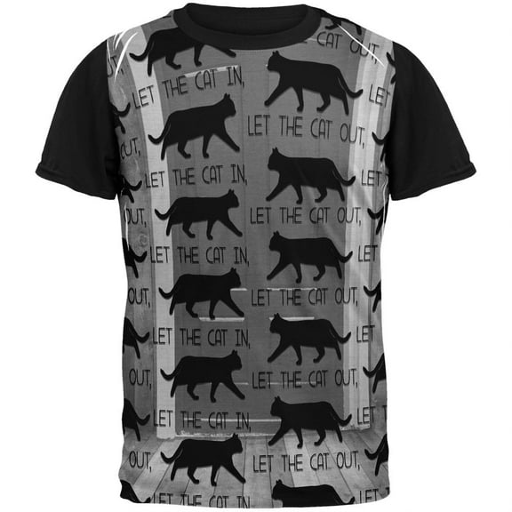 Let The Cat In Out Adult Black Back T-Shirt - Small