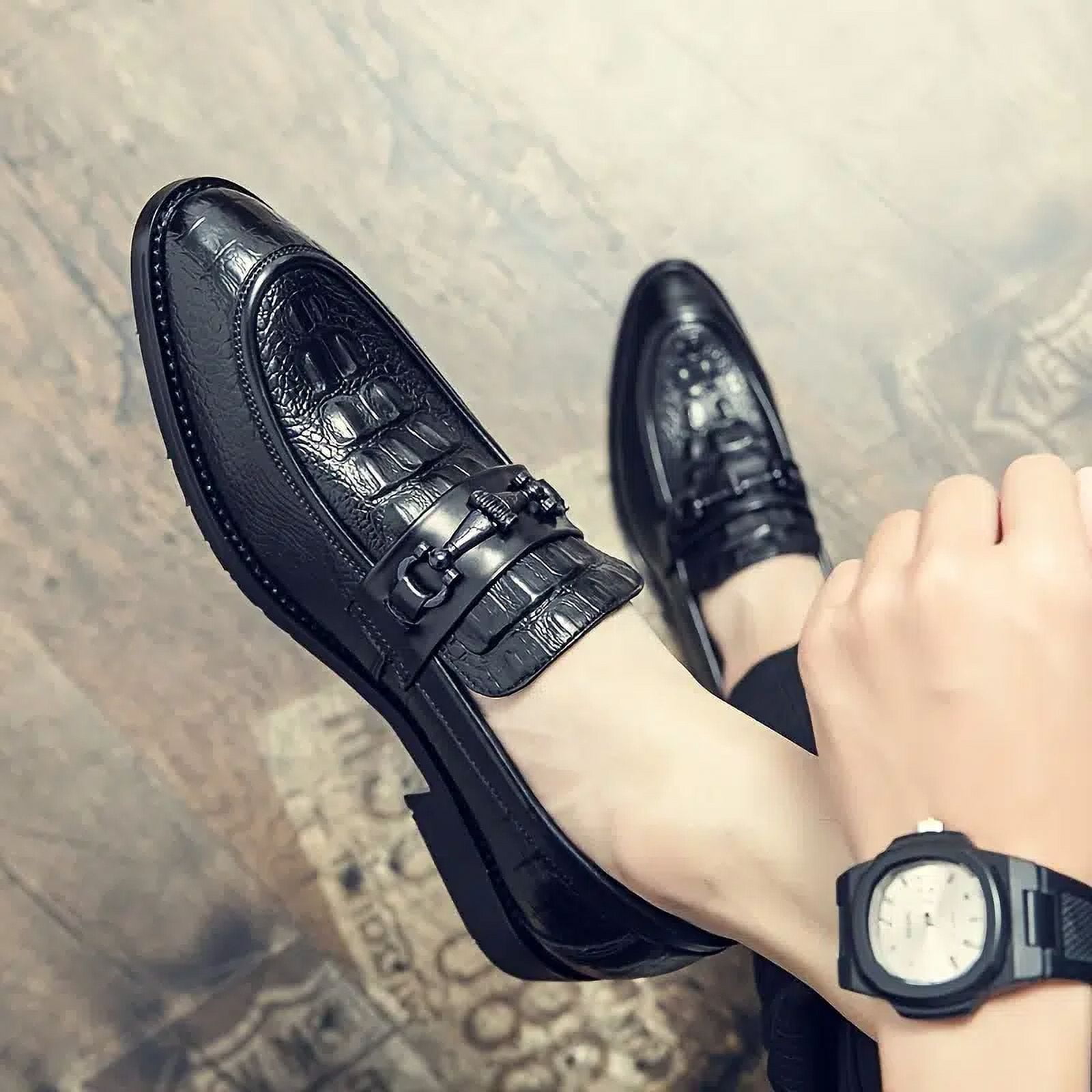 Men s Crocodile Print Pointed Toe Dress Shoes Formal Shoes Rubber Sole Non Slip Loafer Shoes For Business Meeting Office Men s Shoes Walmart