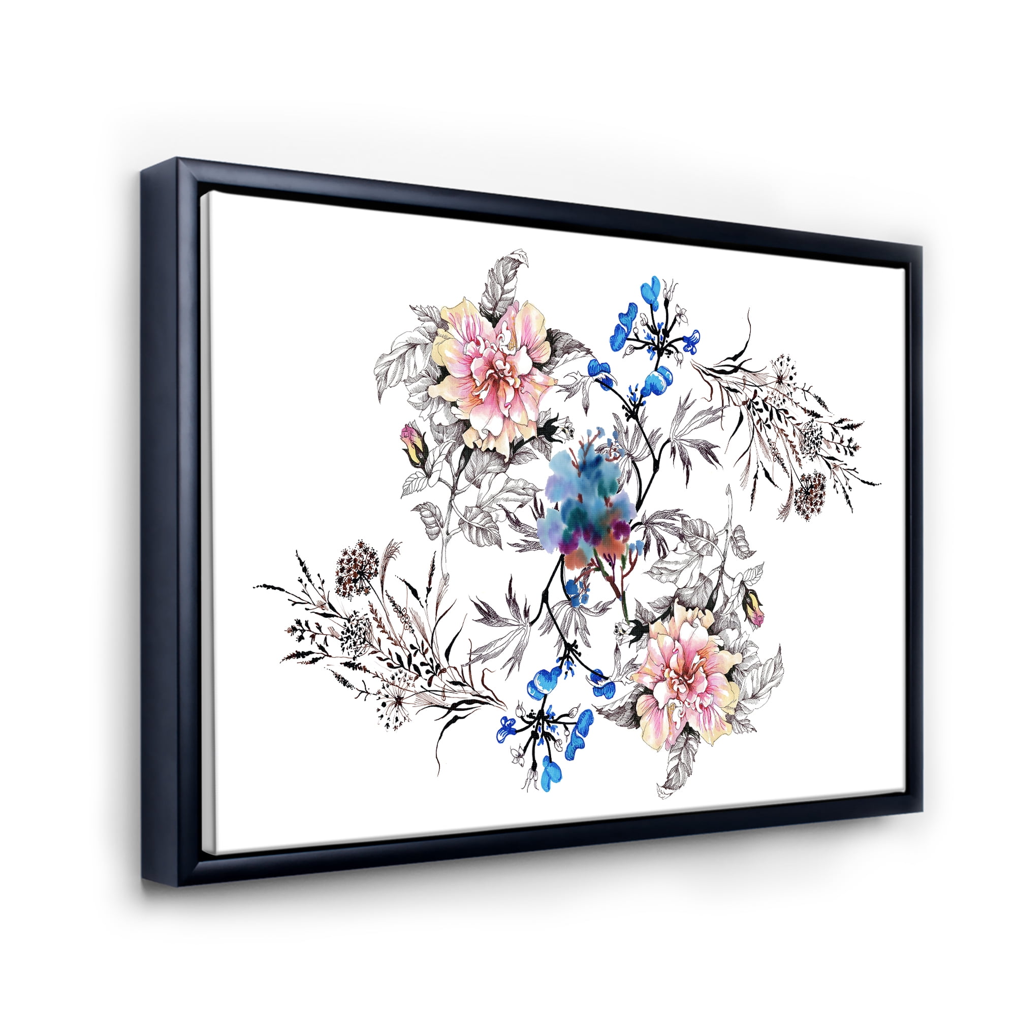 Designart 'Pink and Blue Wildflowers' Traditional Framed Canvas Wall Art Print