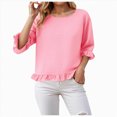 thumbnail image 2 of Towmus Womens 3/4 Sleeve Tops Knit Cotton Ladies Blouses Crew Neck T Shirts for Women Loose Fit Ruffle Sleeve Tunic Tops, 2XL, Red, 2 of 8