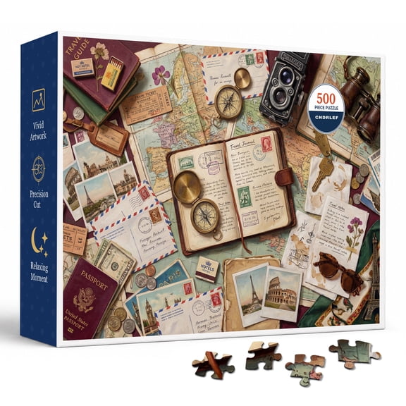 CNDRLEF Vintage Travel Scene 500 Pieces Jigsaw Puzzle for Adults, 20.5 x 15 in