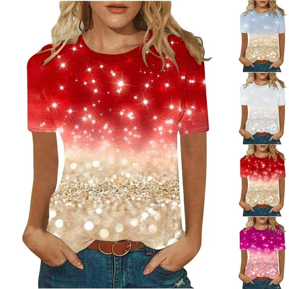 Fesfesfes Tshirts Shirts for Women Graphic Women's Fashionable Printed Round Neck Short Sleeved Casual T-shirt Top Short Sleeve T Shirts for Women L(US:8)