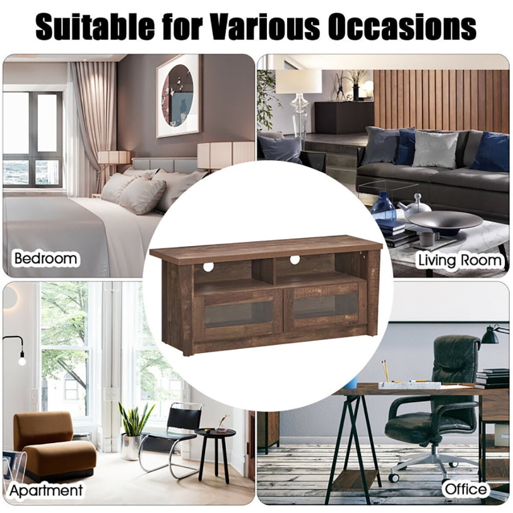 Finihen TV Stand, TV Cabinet, Wooden TV Stand with 2 Open Shelves and 2 Door Cabinets, Media Entertainment Center with Storage, for Living Room, Bedroom, Brown