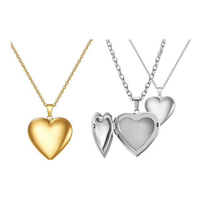 2pzs Collar Dije Corazón Para Parejas Fotos Acero Inoxidable, Belug plateado y dorado