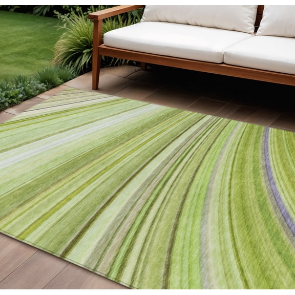 9' X 12' Artichoke Green And Olive Green Abstract Washable Indoor Outdoor Area Rug