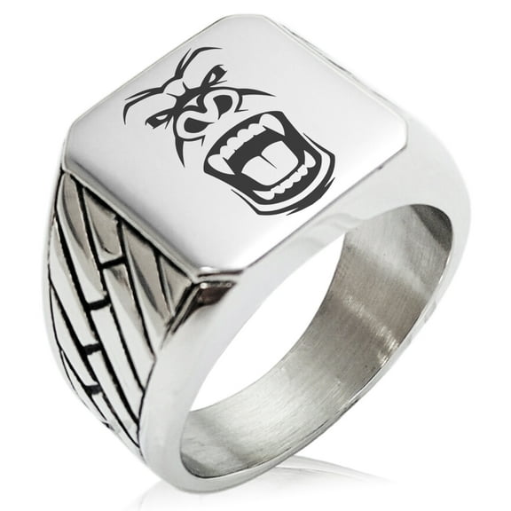 Stainless Steel Formidable Kong Gorilla Geometric Pattern Biker Style Polished Ring