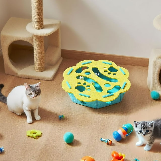 Interactive Cat Puzzle Toy for Indoor Cats Mental Stimulation and Enrichment Activity with Play Features