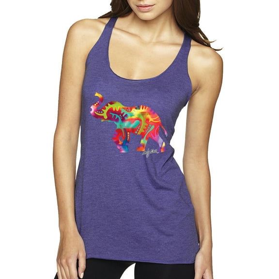 Wild Bobby, Colorful Walking Good Luck Elephant Animal Lover Tri-Blend Racerback Tank Top, Purple Rush, Small