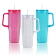 thumbnail image 1 of Vaso con agarradera Textura diamante doble pared 1000 ml con popote Transparente, 1 of 6