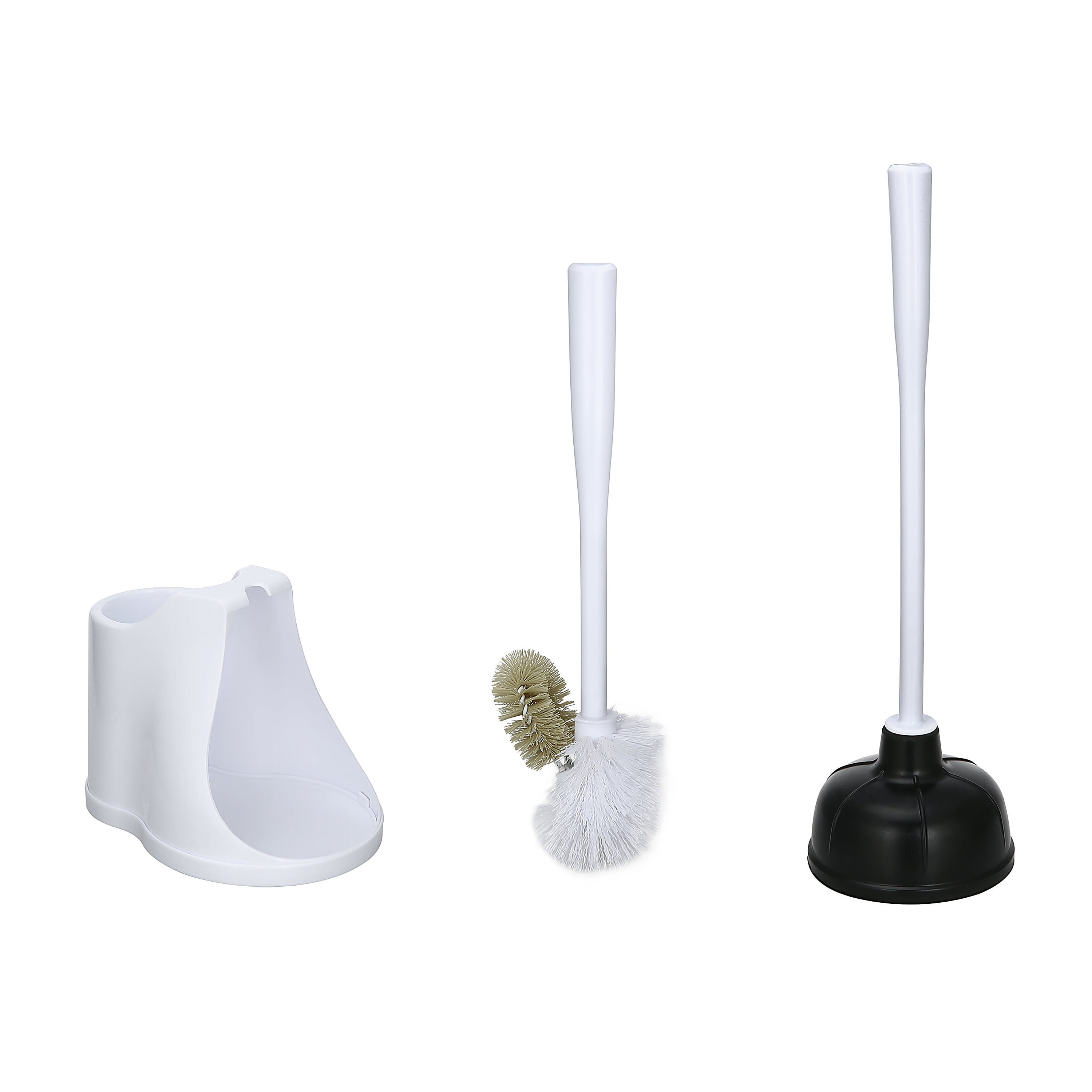 Mainstays 3-Piece Toilet Plunger and Brush Set with Storage Caddy