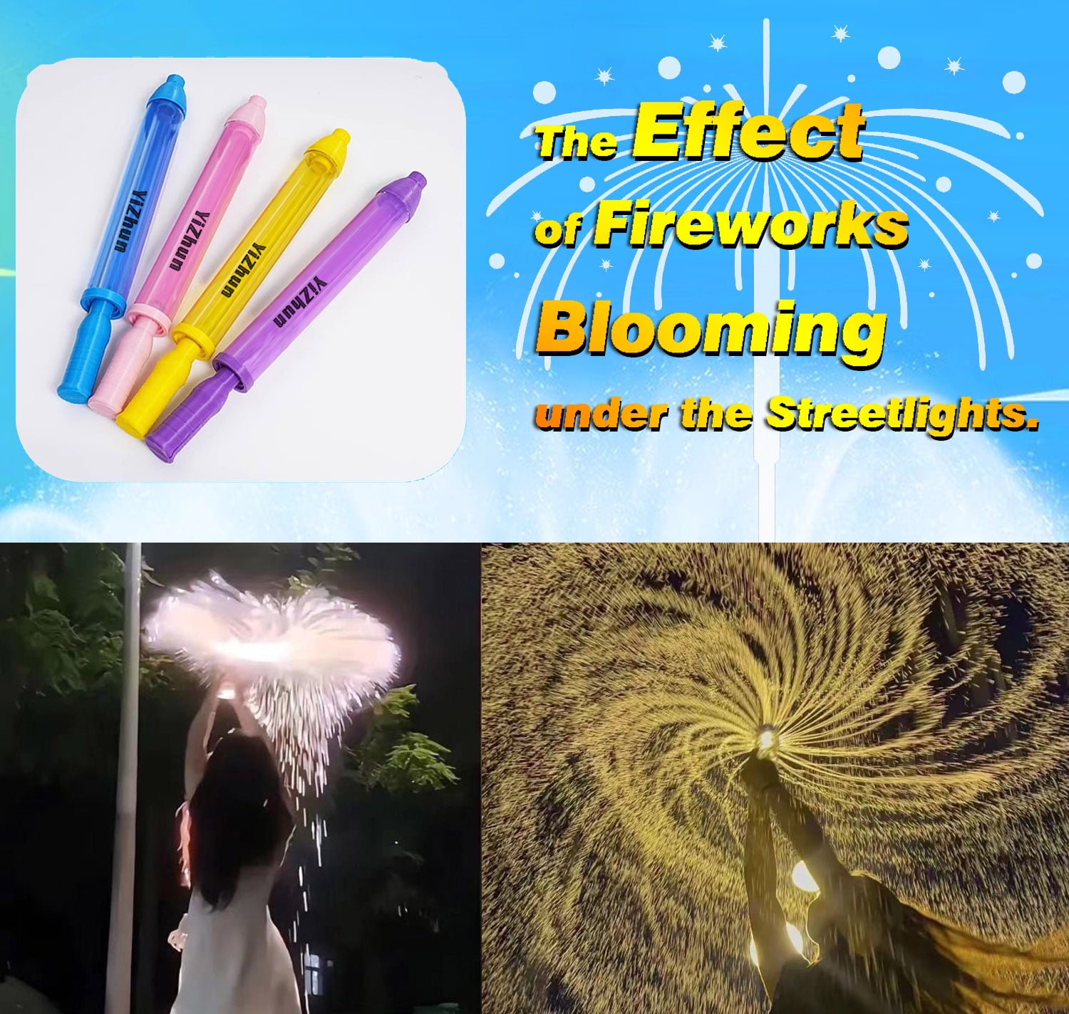 YiZhun Fireworks Water Gun 4 Pack - Magic Sparkle Water Spray Toy Suitable for Parties, Water Festivals, Family Gatherings, Beach & Pool Parties - Safe Splash Fun (4 Colors)