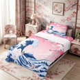thumbnail image 3 of Manfei Ukiyo-e Crane Twin Sheet Sets for Girls Women, Fuji Moon Wave Bedding, Pink Blue White 3pcs, 1 Flat Sheet, 1 Fitted Sheet and 1 Pillowcase, 3 of 6