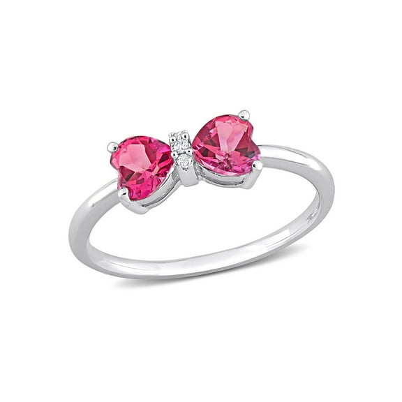 Gem & Harmony 1.00 Carat (Ctw) Pink Sapphire Heart Bow Ring in 10K White Gold for Women