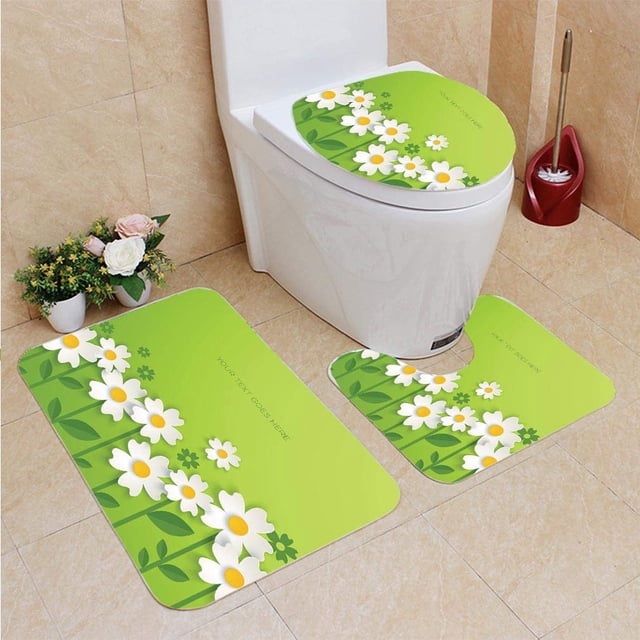 ABPHQTO Flores Florales De Papel Juego de alfombras de baño de 3 piezas Alfombra de baño Alfombra de contorno y tapa de inodoro ABPHQTO Cont-CHAPPLE-32293