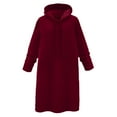 thumbnail image 3 of Plus Size Women's Longline Hooded Sweatshirt Loose Fit Over Knee Sweatshirt (Wine XXL), 3 of 3
